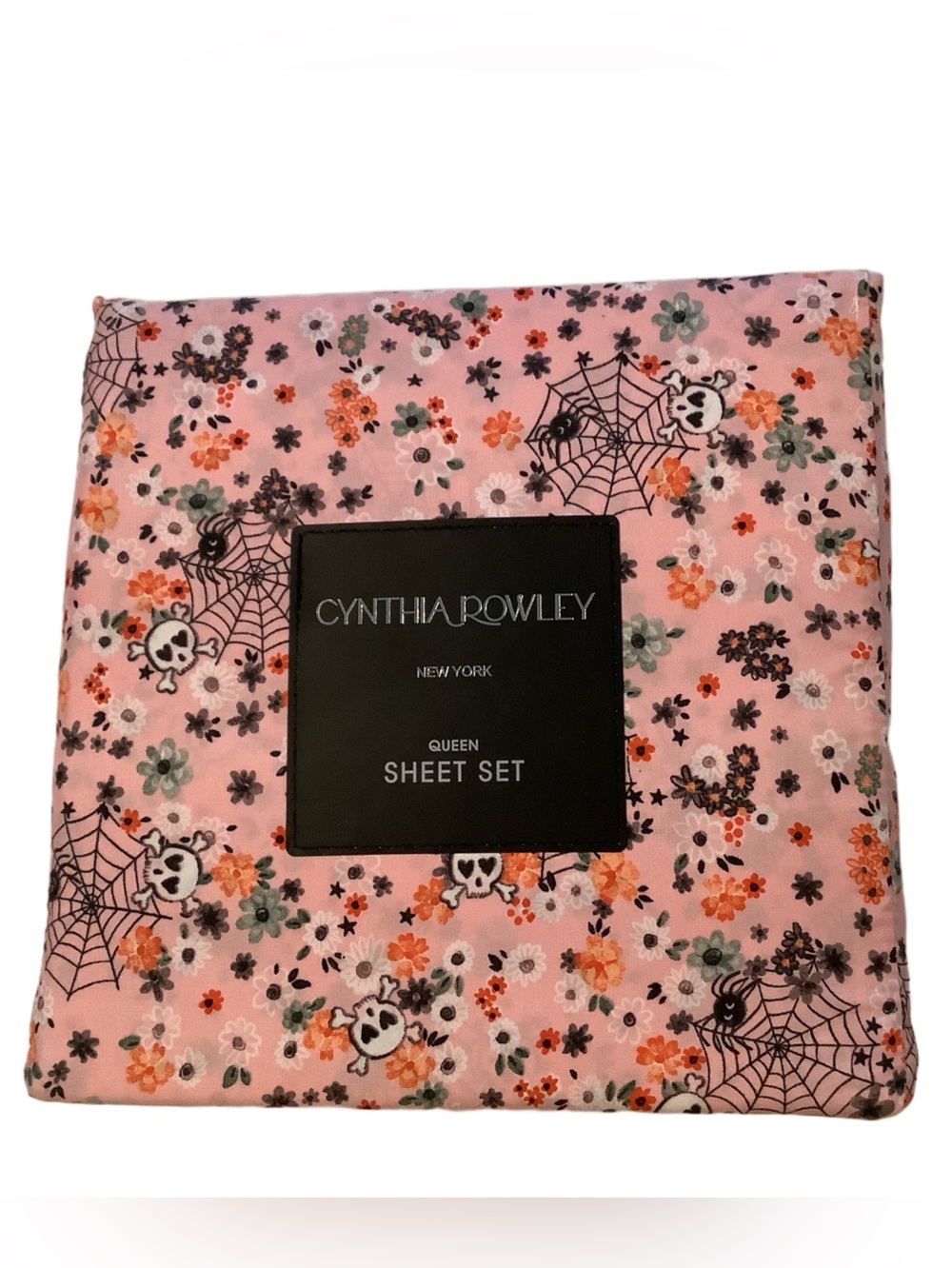 Cynthia Rowley Boho Floral Web Halloween Queen Sheet Set New